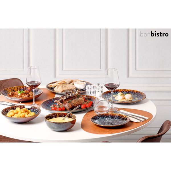 Assiette plate Resto brun bleu